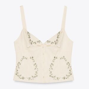 NWT Zara Cream Embroidered Camisole Top
